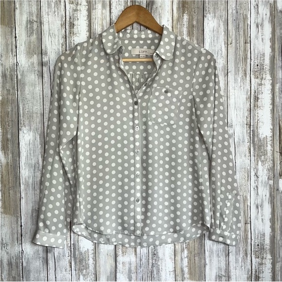 LOFT Tops - Loft Grey Polka Dot Petite Button Down